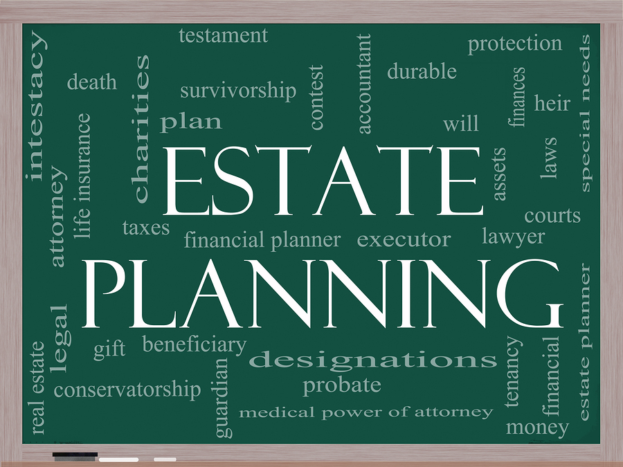 Estate Planning Word Cloud Concept On A Blackboard